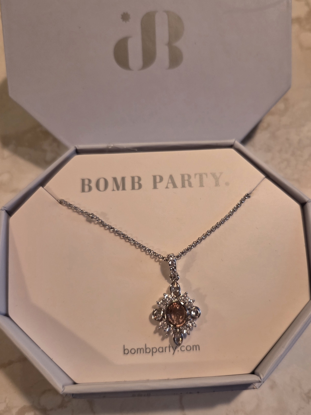 Bomb Party Silver Necklace with Blush Pink Center Stone
